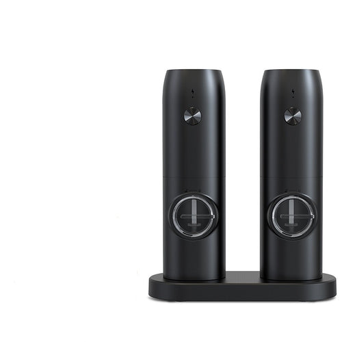 Two black electronic devices on a white background